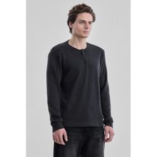 Snitch Black Ribbed Full Sleeves Regular Casual T-shirt