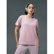 Technosport Women Pink Relaxed Fit Cubic Melange Round Neck T-Shirt