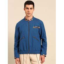MAYANK MODI Blue Printed Malai Cotton Bomber Jacket