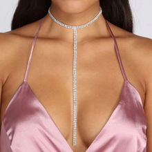 OOMPH Silver Crystal Studded Party Choker Necklace