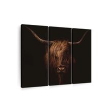 POSTERS AND TRUSS 3-Pcs Black Highland Cow Paintings Canvas Wall Art