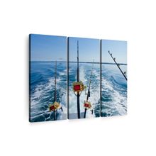 POSTERS AND TRUSS 3-Pcs Blue White Fishing Reel In Natural Setting Paintings Wall Art