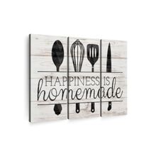 POSTERS AND TRUSS 3-Pcs Off- White Black Happiness Is Homemade Kitchen Tools Printed Framed Wall Art