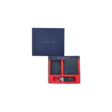 Tommy Hilfiger Accessories Leather Combo Gift set-Global Coin Wallet, Card Holder and Key Fob Navy