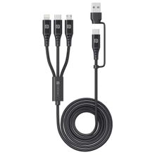 Portronics Konnect J9 3-in-1 (Type C + 8Pin + Micro USB) Cable , 3.0A Fast Charging, 1.5M (Black)