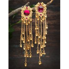 Moedbuille Stone Studded Antique Tasselled Design Gold Plated Kashmiri Earrings