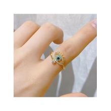 Jazz and Sizzle Gold Plated Cz Studded Evil Eye Adjustable Finger Ring