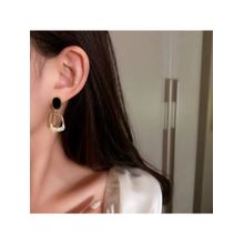Jazz and Sizzle Elegant Black Stone And Gold Geometric Drop Earrings For Women