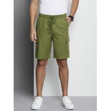 The Indian Garage Co Men Green Slim Fit Solid Mid-Rise Shorts