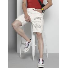 The Indian Garage Co Men White Slim Fit Placement Print Mid-Rise Shorts
