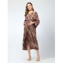 Zelena Printed Maternity Feeding Kaftan Rayon Dress Maroon