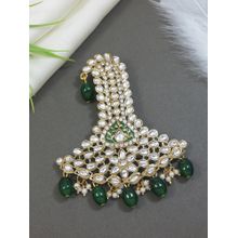 I Jewels Gold Plated Kundan Safa Kalangi Brooch For Groom Green