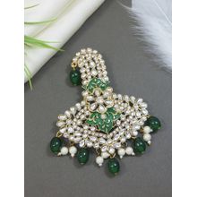 I Jewels Gold Plated Kundan Safa Kalangi Brooch For Groom Green