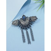I Jewels Silver Oxidized Safa Kalangi Brooch For Groom Blue