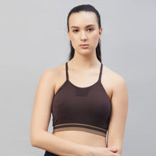 C9 Airwear Womens Coffee Sports Bra With Thin Straps And Mesh