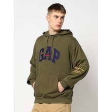 GAP Men's Olive Logo Oversized Fit Drop-Shoulder Hoodie