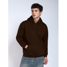 Perch Brown Solid Regular Fit Hoodie