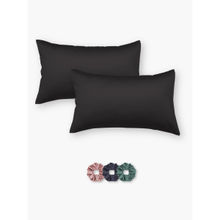 SEEVO Black Satin Pillow Covers - 17 x 27 Inches (Set of 2) (Free Size)