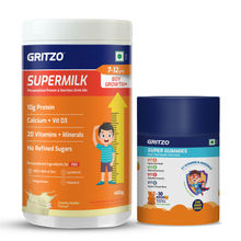 Gritzo SuperMilk Growth+ (Formerly Height+) (7-12y Boys) Creamy Vanilla Protein with Super Gummies