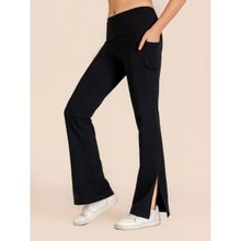 Nite Flite Women's Side Slit Yoga Pants- Midnight Black