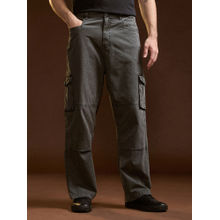 THE BEAR HOUSE Mens Straight Fit Grey Cotton Solid Casual Cargo Pant