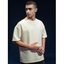HIGHLANDER Men Crew Neck Knitted Textured Drop shoulder Relaxed Fit T-shirt-Off White