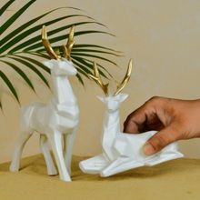 SOWPEACE White Resin Diamond Deer (Pack of 2)