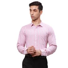 Park Avenue Slim Fit Checkered Pink Shirt