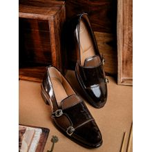 NR BY NIDHI RATHI Gunmetal & Brown Toned Pattern Monk Straps for Men