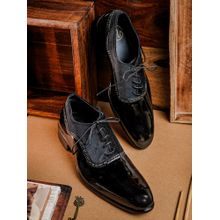 NR BY NIDHI RATHI Gloss Black Pattern Men Formal Oxford Shoes