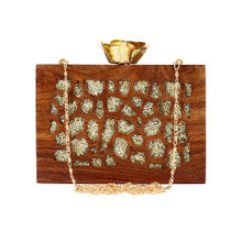 Anekaant Brown Timber Sequins Wooden Party Clutch Bag