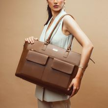 Strokes by Namrata Mehta Mocha Elegance Oversized Tote Bag for 17 Inch Laptop