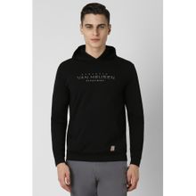 Van Heusen Men Black Print Hooded Neck Sweatshirt