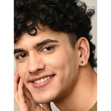 CLARA 925 Sterling Silver Green Stud Men Earrings