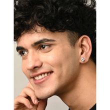 CLARA 925 Sterling Silver Square Solitaire 6 Mm Stud Men Earrings
