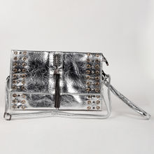 Odette Metallic Silver Studded Tassel Clutch Bag