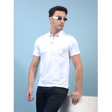 CRIMSOUNE CLUB Men White Nylon Printed Slim Fit Polo T-Shirt