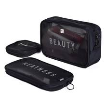 NFI Essentials Women Mesh Makeup Pouch, Travel Toiletries Organizer and Cosmetic Bag (Pack of 3)
