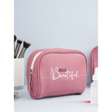 Doodle Collection Premium Vegan Leather Women Cosmetic Pouch - Hello Beautiful