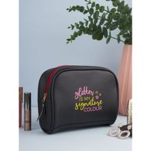 Doodle Collection Premium Vegan Leather Women Cosmetic Pouch - Glitter Love