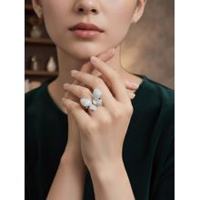 PANASH White Silver-Plated AD-Studded Ring