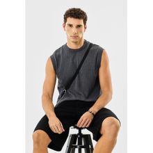 Snitch Black Ribbed Sleeveless Regular Casual T-Shirt