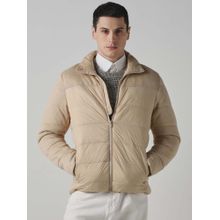 Mufti Beige Textured Full Sleeves Casual Jacket