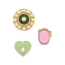 Zaveri Pearls Set of 3 Multicolor Traditional Kundan Adjustable Finger Rings-ZPFK12774