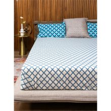 Urban Space Cotton Bedsheet Double Bed with 2 Pillow Covers - Neptune Blue