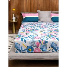 Urban Space Cotton Bedsheet Double Bed with 2 Pillow Covers - Earth Blue