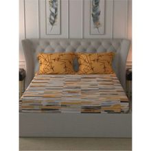 Urban Space Divine Collection 160 Tc Cotton Double Bedsheet with 2 Pillow Covers, Stripes Mustard