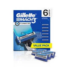 Gillette Mach 3 Turbo, Pro Shaving Razor Blades For Men, 6 Cartridges, Value Pack