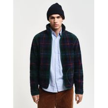 GANT Men Green Checked Stand Collar Full Sleeves Fleece Jacket