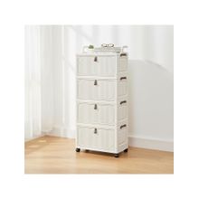 House of Quirk 4 Layer Foldable Storage Box Cart with Wheels & Handle Portable Cabinet - Off White